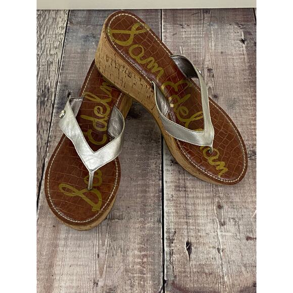Sam Edelman Romy Wedge Cork Side Leather Upper Sandals Womens Size 9.5 - Picture 2 of 10